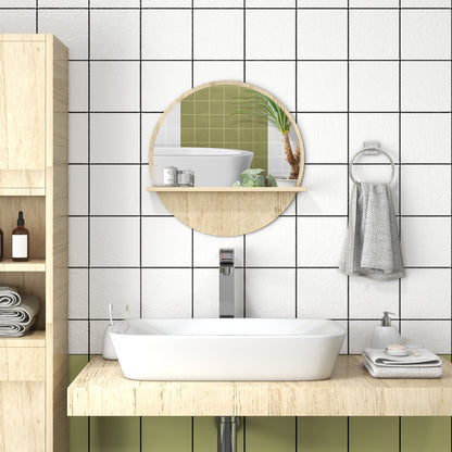 45cm Round Home Mirror, with Shelf - Natural Wood Effect