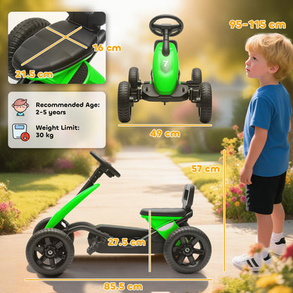 Pedal Go Kart for Kids 2-5 Years, with Silent EVA Wheels, Metal Frame, Green