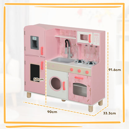 Play Kitchen, Kids Kitchen Set with Lights and Sounds, Double Stoves, Ice Maker, Chalkboard for 3+ Years, Pink