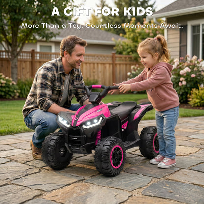 12V Ride-On Quad Bike w/ Music, Horn, for Ages 3-5 Years - Pink