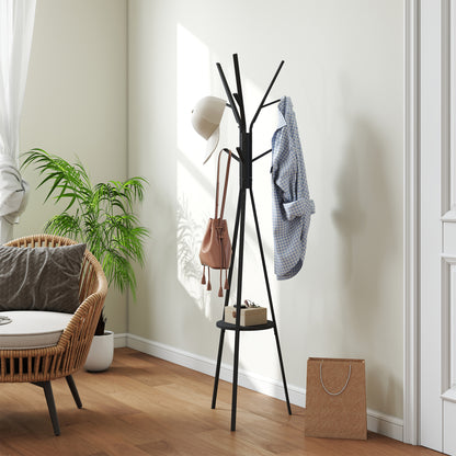 Freestanding Metal Coat Rack Stand 9 Hooks Clothes Tree with 1 Shelf Hat Display Hall Tree Hanger Bag Umbrella Hanging Organi