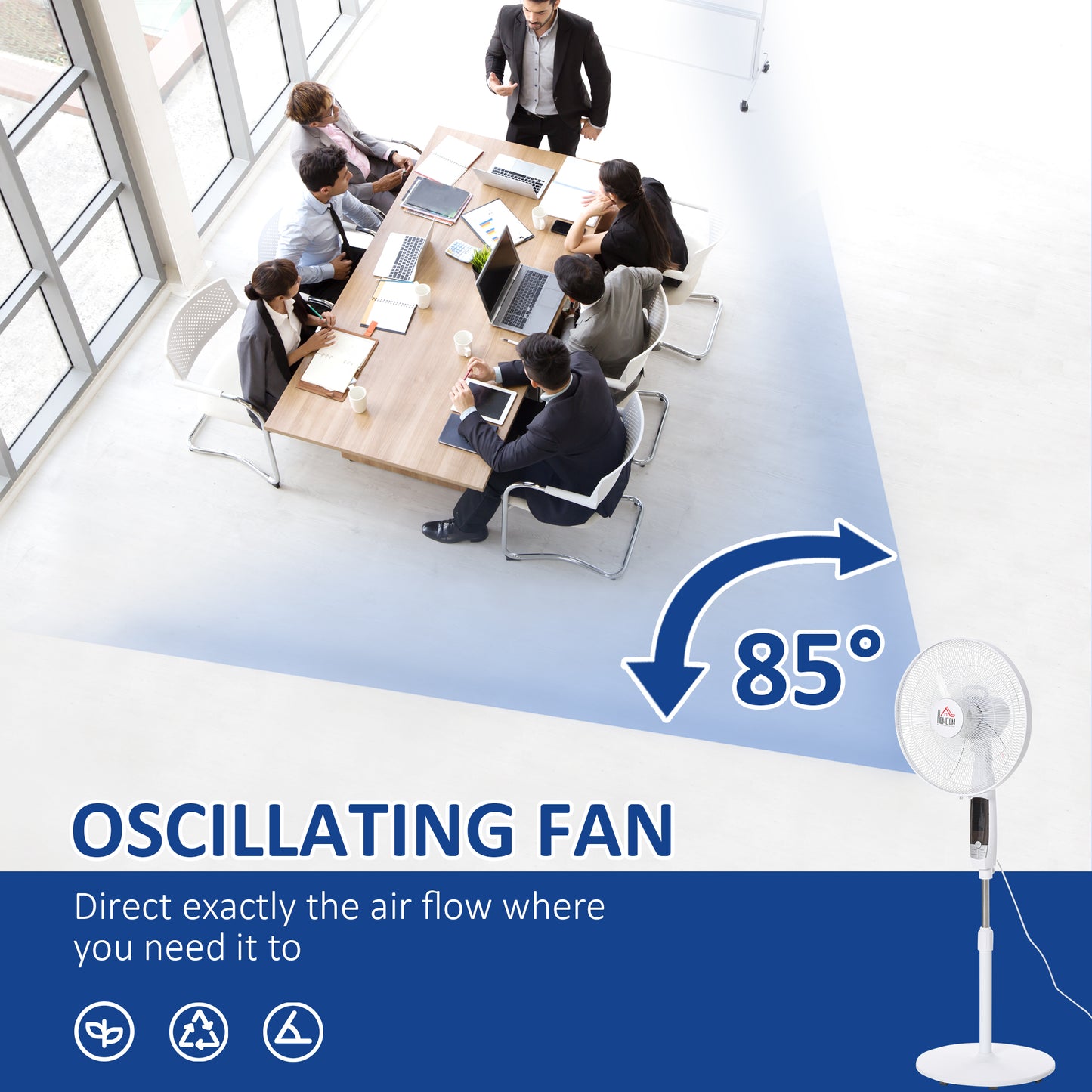 16'' Pedestal Stand Fan, 3 Speed 3 Mode, 85° Oscillation, LED Panel, 3M Remote Controller, Height Adjustable for Living Room