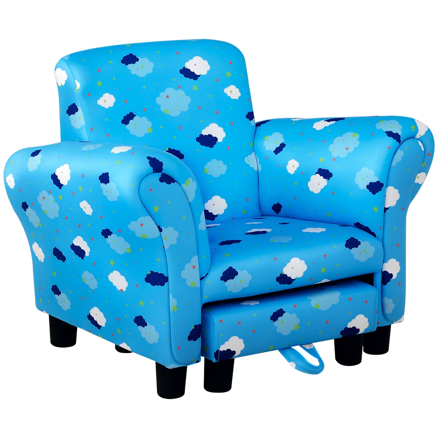 Toddler Chair Children's Armchairs Wood Frame w/ Footrest Anti-Slip Legs High Back Arms for Bedroom Playroom Cute Cloud Star