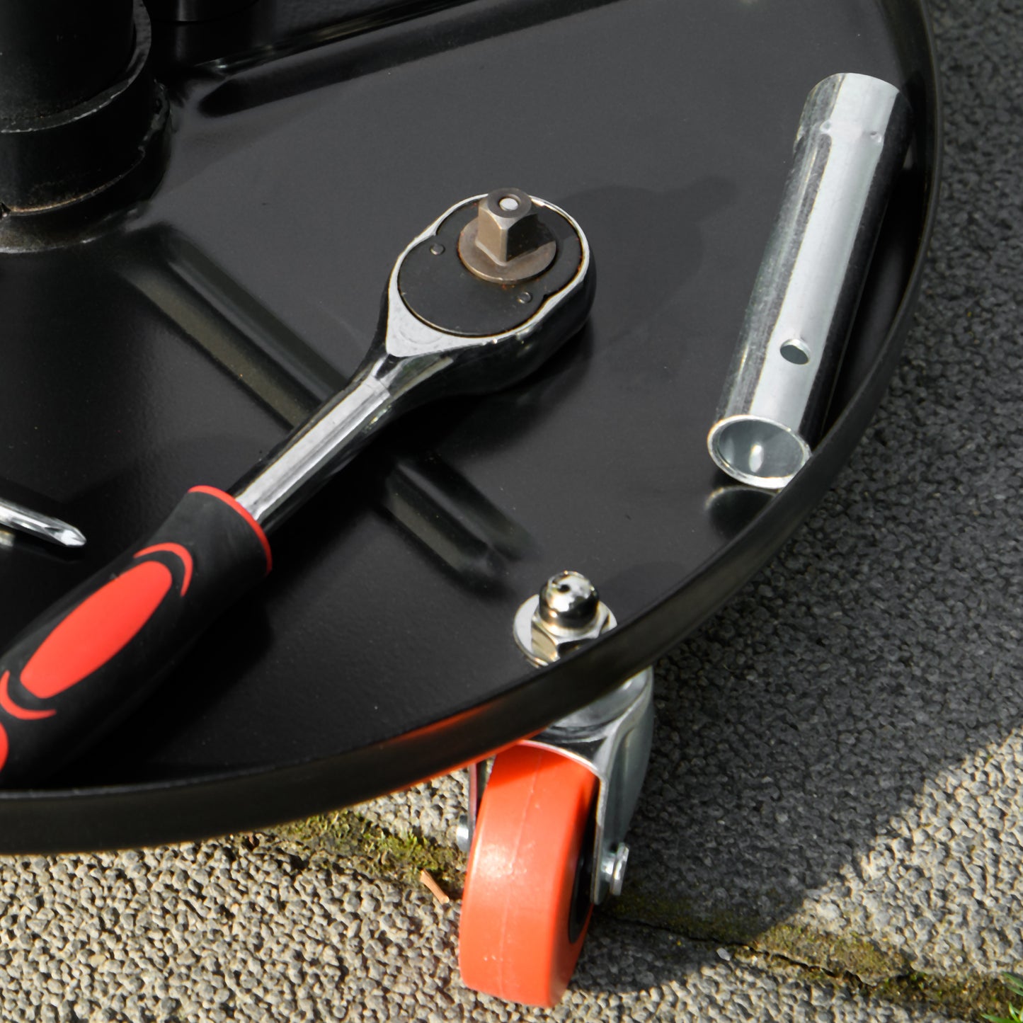 Rolling Mechanical Stool, Pneumatic Adjustable Workshop Stool with Tool Tray, Wheels - Black