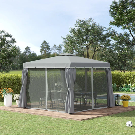 Gazebo with Mosquito Netting, 2 Tier Water Repellent Roof, and Curtains - (3 x 3m)