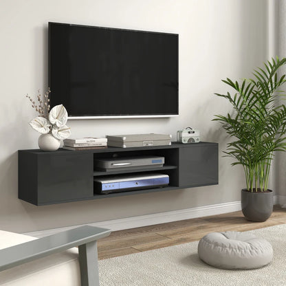 Slate Grey - Floating Media Center / TV Stand with Open Shelving and Storage Cupboards