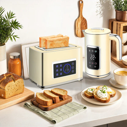 Smart Touch Screen Kettle and Toaster set - Cream