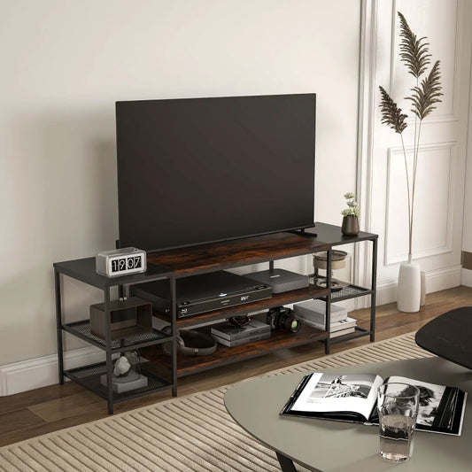 Industrial Style TV Stand with 6 Storage Shelves