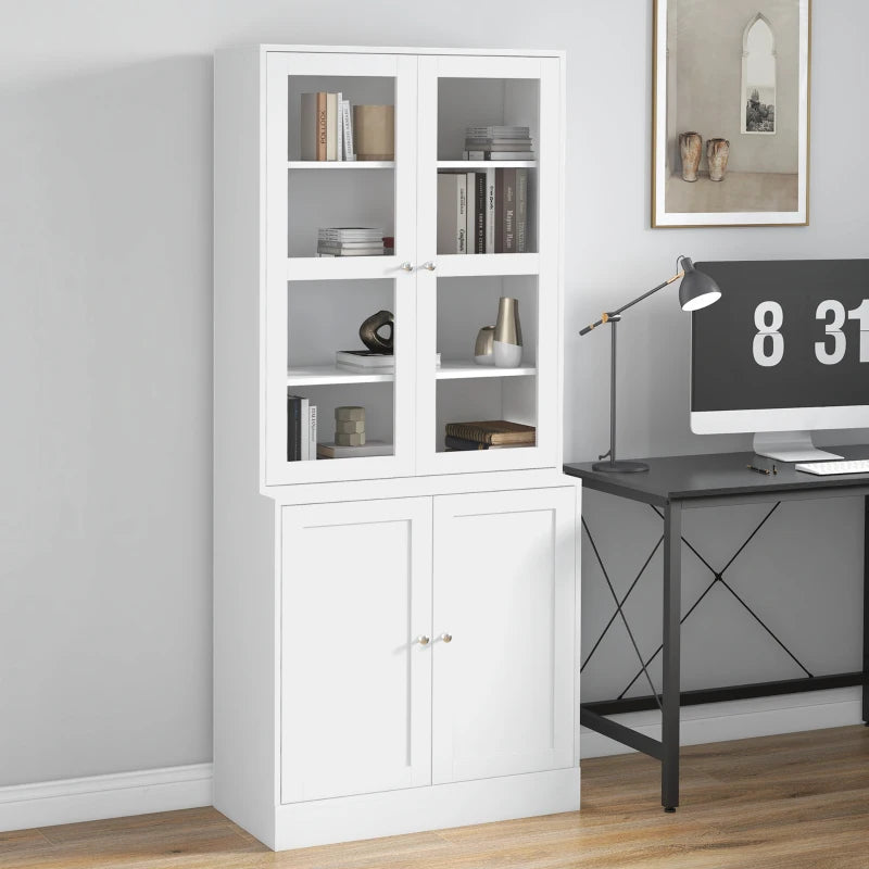 Freestanding Bookcase with Underneath Cupboard and Clear Front Glass Display Doors