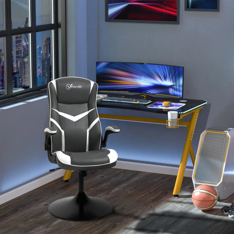 Ergonomic Swivel Gaming Computer Chair with Adjustable Height - Grey / White