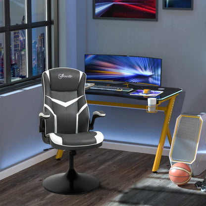 Ergonomic Swivel Gaming Computer Chair with Adjustable Height - Grey / White