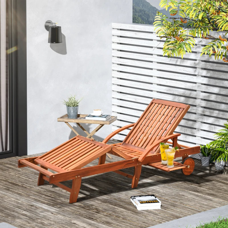 Wooden Sun Lounger with Adjustable Backrest and Ergonomic Leg Rest Setting