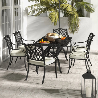 7-Piece Cast Aluminium - Bistro Style Large Dining Set for Garden / Balcony / Patio