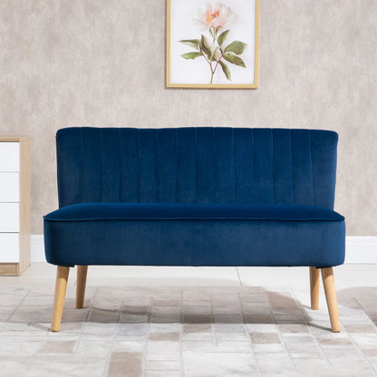 Modern Velvet Double Seat Sofa with Wood Frame Feet - Navy