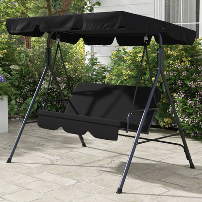 3-Seater Swing Chair with Adjustable Overhead Sun Protection Canopy - Black