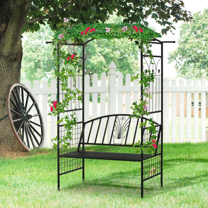 2 Seater Steel Frame Garden Arch / Flower Trellis with Centrepiece Flower Pot Design