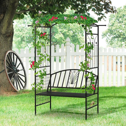 2 Seater Steel Frame Garden Arch / Flower Trellis with Centrepiece Flower Pot Design