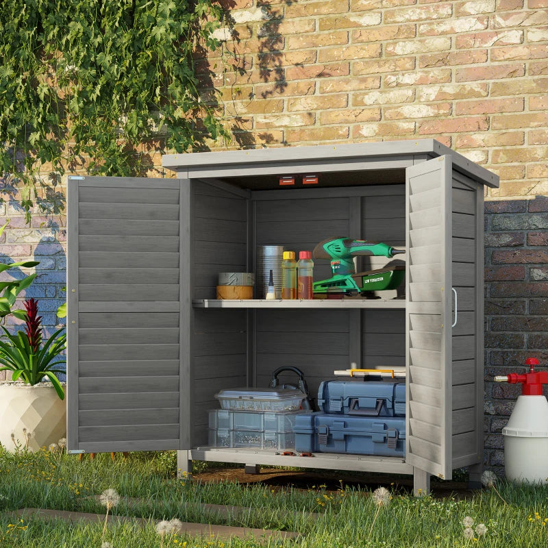 Mid Size - 2 Door Garden Shed / Tool Organiser with 2-Tier Shelving - Grey