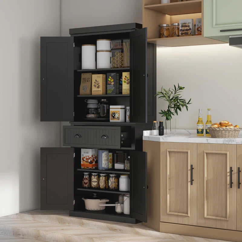 Large - Freestanding Multi Storage Kitchen Pantry / Cabinet - Black