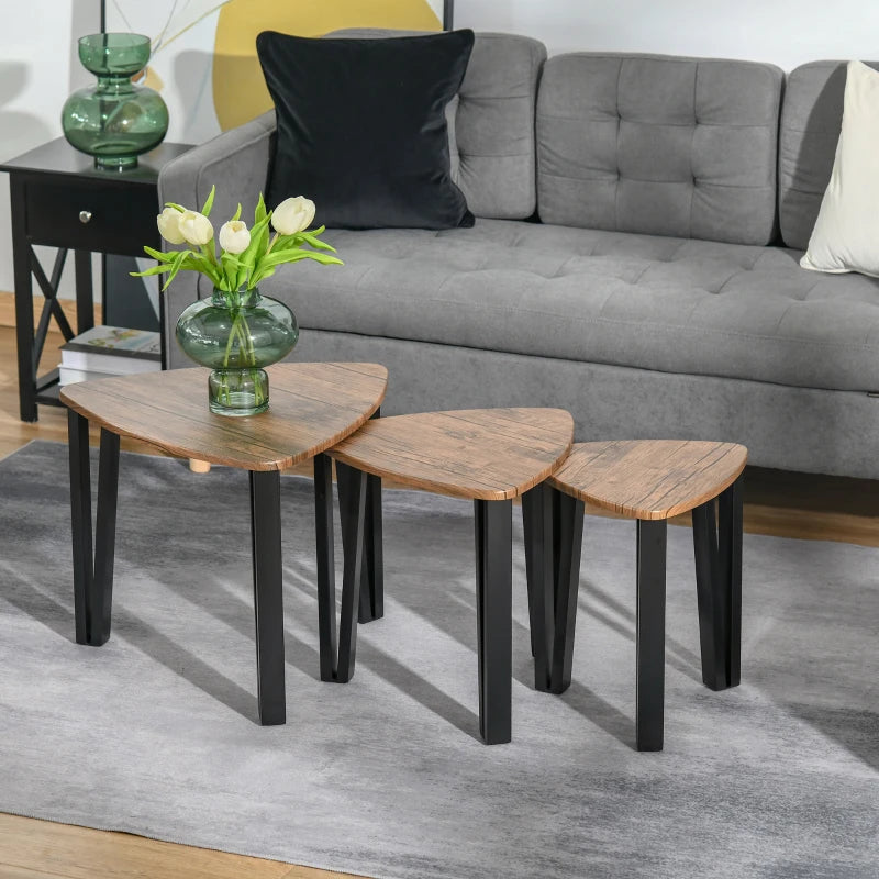 Triangular Nesting Coffee Table Set with Wood Effect & Metal Legs