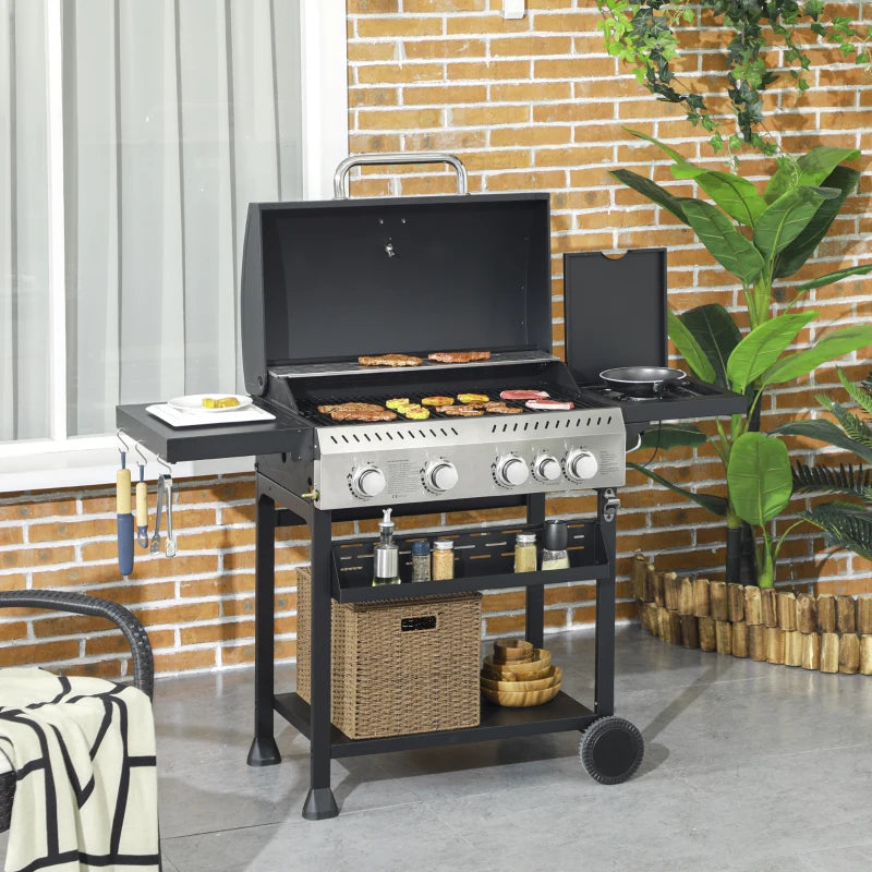 Gas 5 Burner BBQ with Side Prep Tables