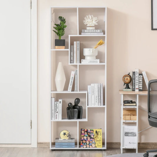 8-Tier Freestanding Modern Storage Shelf / Bookcase with Melamine Surface Anti-Tipping Foot Pads - White