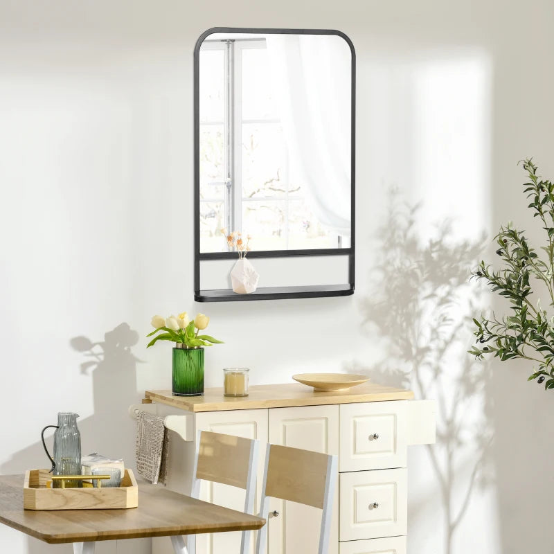 Slimline Modern Style Square Wall Mirror with Slim Shelf Storage