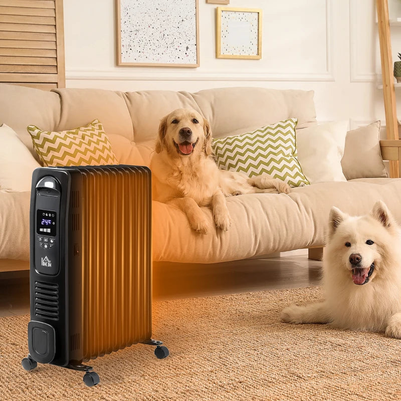 Portable Oil Filled Radiator / Heater with Digital Display, Timer, Adjustable Thermostat, Three Heat settings, Safety Cut Off and Remote