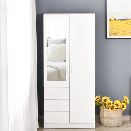 Modern Mirror Wardrobe with Slimline Hanging Storage, 3 Cube Storage and 3-Drawers