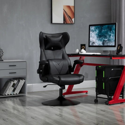 Video Game Home Office Chair with Lumbar Support, Racing Style, Swivel Base, Flip-up Armrest and Headrest