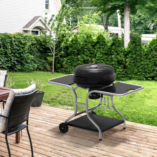 Portable Charcoal Kettle Grill / BBQ Trolley on Wheels