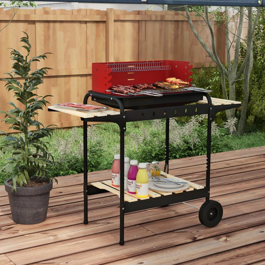 American Style Charcoal Grill with 5 Adjustable Grill Height and Side Shelves