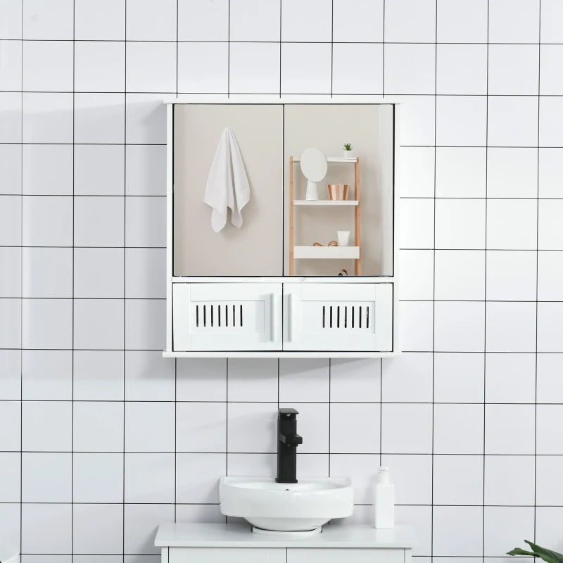 Bathroom Mirror Cabinet with Underneath Double Ventilation Storage Cupboards