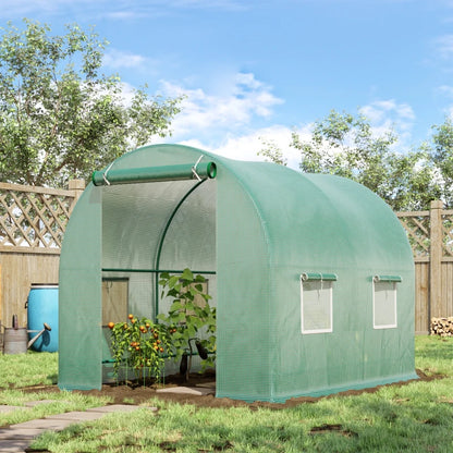 Reinforced Walk-in Polytunnel Greenhouse with Roll Up Door, Galvanised Steel Frame and Zipped Door Windows (2.5m x 2m)