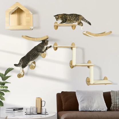 8-Piece Cat Shelves Set with 3 Scratching Posts, 3 Perches, Hammock and Cat House