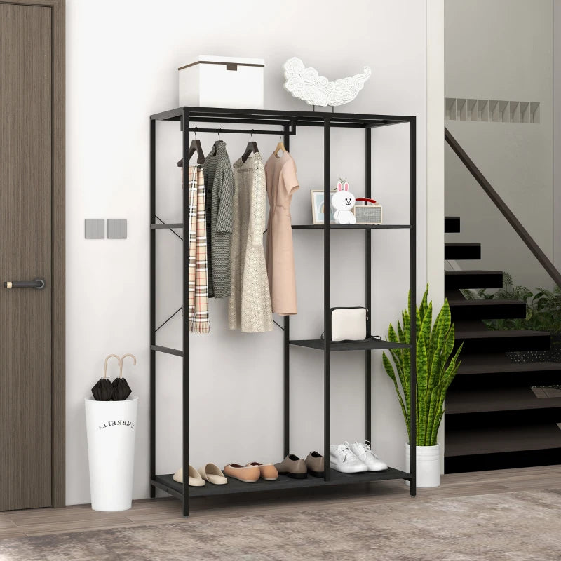 Large Steel Frame Hanger Coat Rack with 3-Tier Shoe and Display Shelving