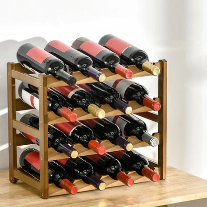 4-Tier - 16 Bottle Bamboo Tabletop Wine Rack / Display Shelf Organiser