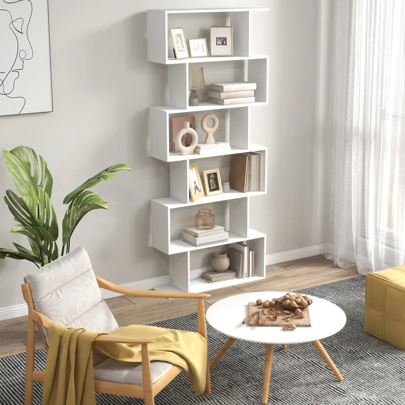 Wooden S Shape Storage Shelf / Bookcase Shelving - White