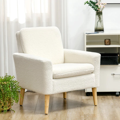 Modern Cushioned Teddy Lining Armchair with Wide Padded Seat and Wooden Feet