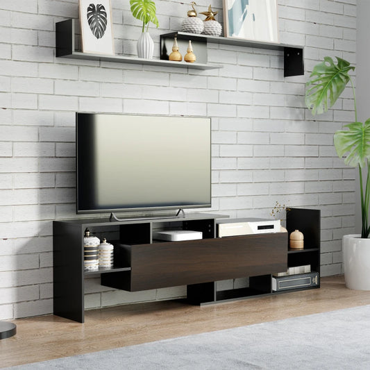 Abstract Style TV Stand with Cabinet and Wall Shelf Included