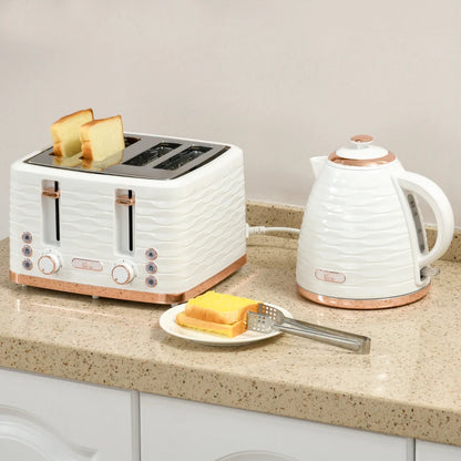 Kettle (1.7L) and Toaster Set with 7 Browning Controls and Crumb Tray (4 Slice) - White / Rose Gold