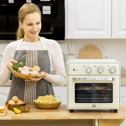 Retro Style Tabletop 7-in-1 Toaster Oven with Warm, Broil, Toast, Bake, Air Fryer Setting, Timer and Adjustable Thermostat