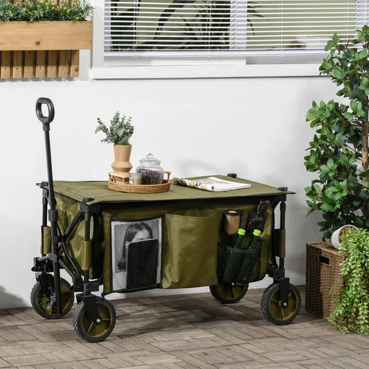 Garden Trolley / Cargo Trailer Caddy - Folding & Collapsible - Dark Green