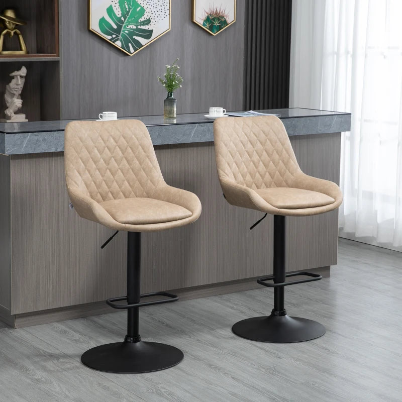 Adjustable Counter Height Retro Bar Stools / Dining Chairs with Footrest - Set of 2 - Light Khaki