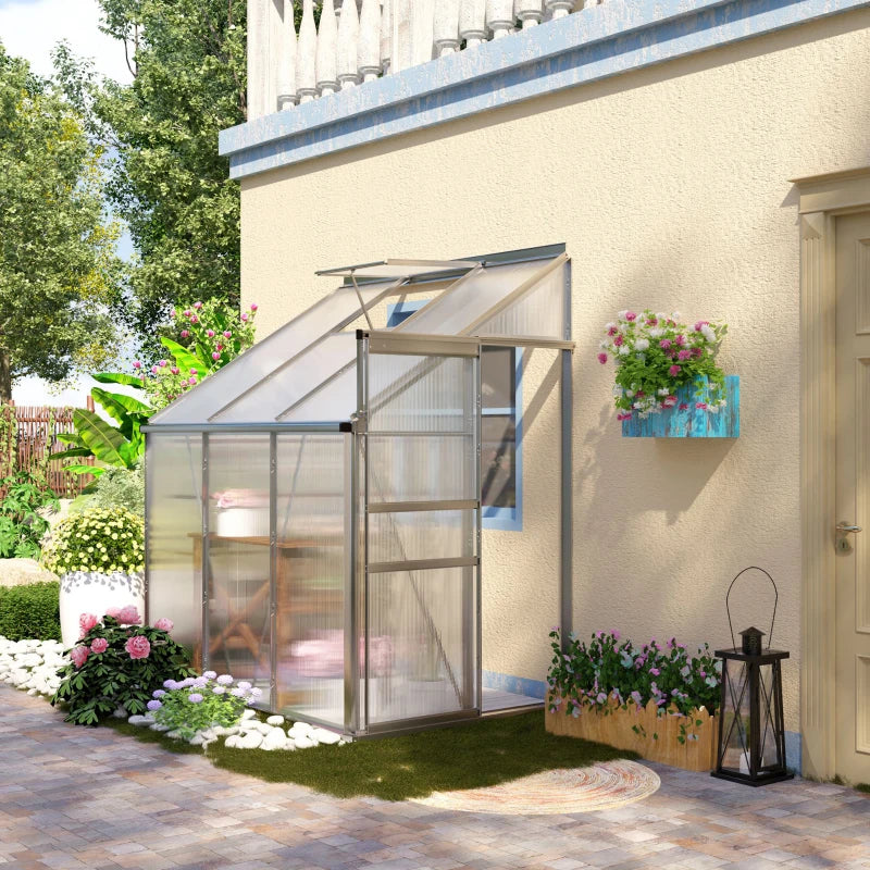 Wall Attached Walk-In Greenhouse with Adjustable Roof Vent