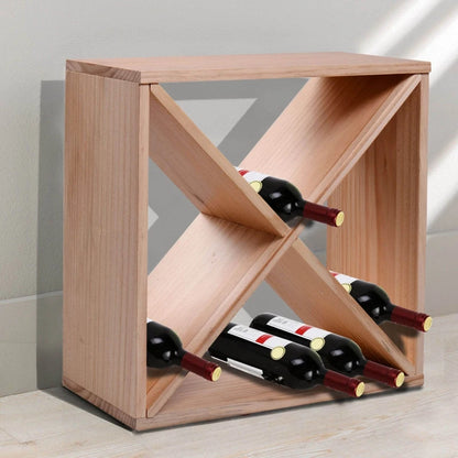 24 Bottle - Wooden 'X' Design Holder / Rack - Square Shape Storage