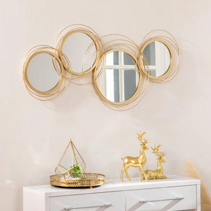 Metal / Gold Accent Circle Mirror Wall Art Sculpture - 4 Circular Mirror