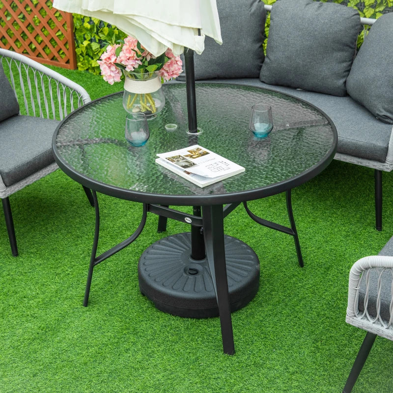 Round Garden Table with Tempered Glass Tabletop and Parasol Hole (Parasol not Included)