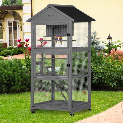 Indoor / Outdoor - 3-Tier Mobile Bird Cage with Ladders and Perching Spots