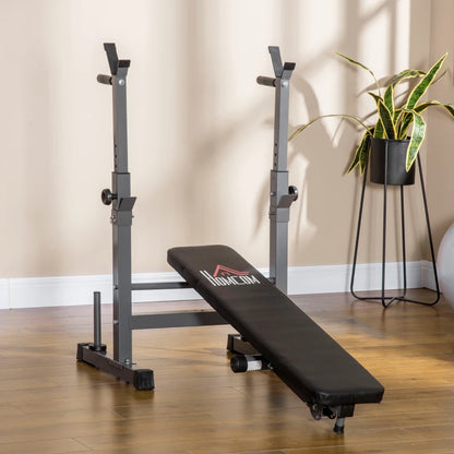 Foldable Slimline Adjustable Exercise Bench with Barbell Rack and Dip Station (Barbell & Weights not Included)